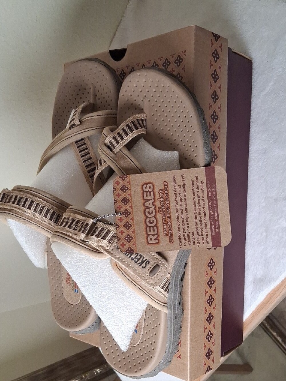Skechers Reggaes Tan Beige Strappy Comfort Sandals - Picture 2 of 6